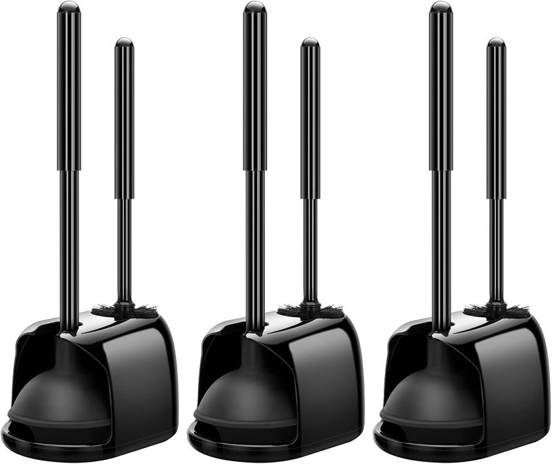 SetSail Toilet Brush and Plunger Set, 3 Pack Toilet Plungers for Bathroom with Holder Heavy Duty Toilet Bowl Brush and Holder Hidden for Deeply Cleaning - Black - Image 1